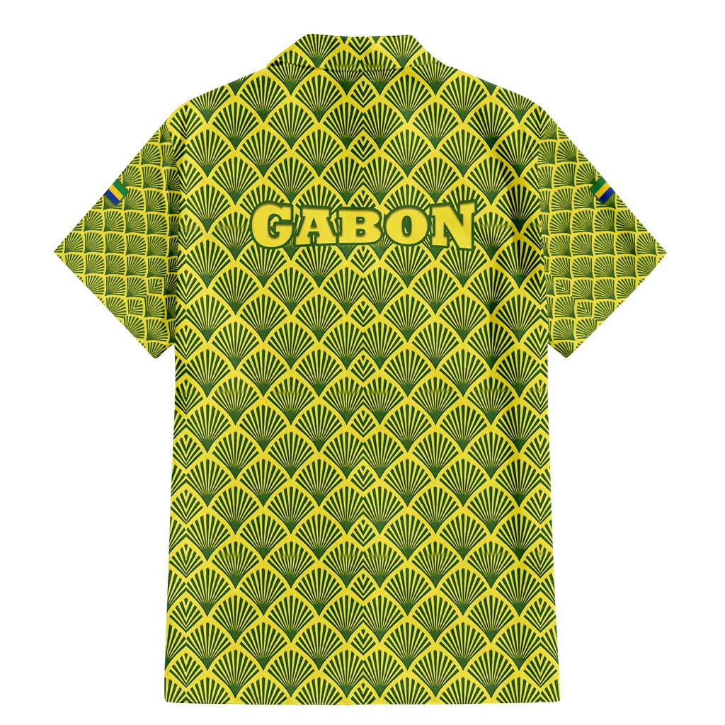 Gabon Tribal Pattern Family Matching Mermaid Dress and Hawaiian Shirt with National Flag Colors and Bold Text Design