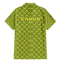 Gabon Tribal Pattern Family Matching Mermaid Dress and Hawaiian Shirt with National Flag Colors and Bold Text Design