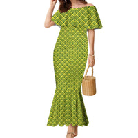 Gabon Tribal Pattern Family Matching Mermaid Dress and Hawaiian Shirt with National Flag Colors and Bold Text Design