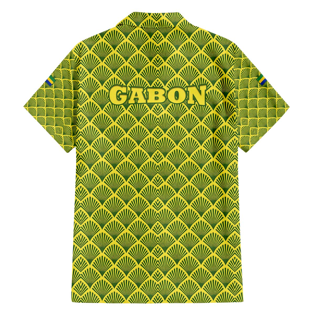Gabon Tribal Pattern Family Matching Off The Shoulder Long Sleeve Dress and Hawaiian Shirt with National Flag Colors and Bold Text Design
