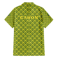 Gabon Tribal Pattern Family Matching Off The Shoulder Long Sleeve Dress and Hawaiian Shirt with National Flag Colors and Bold Text Design