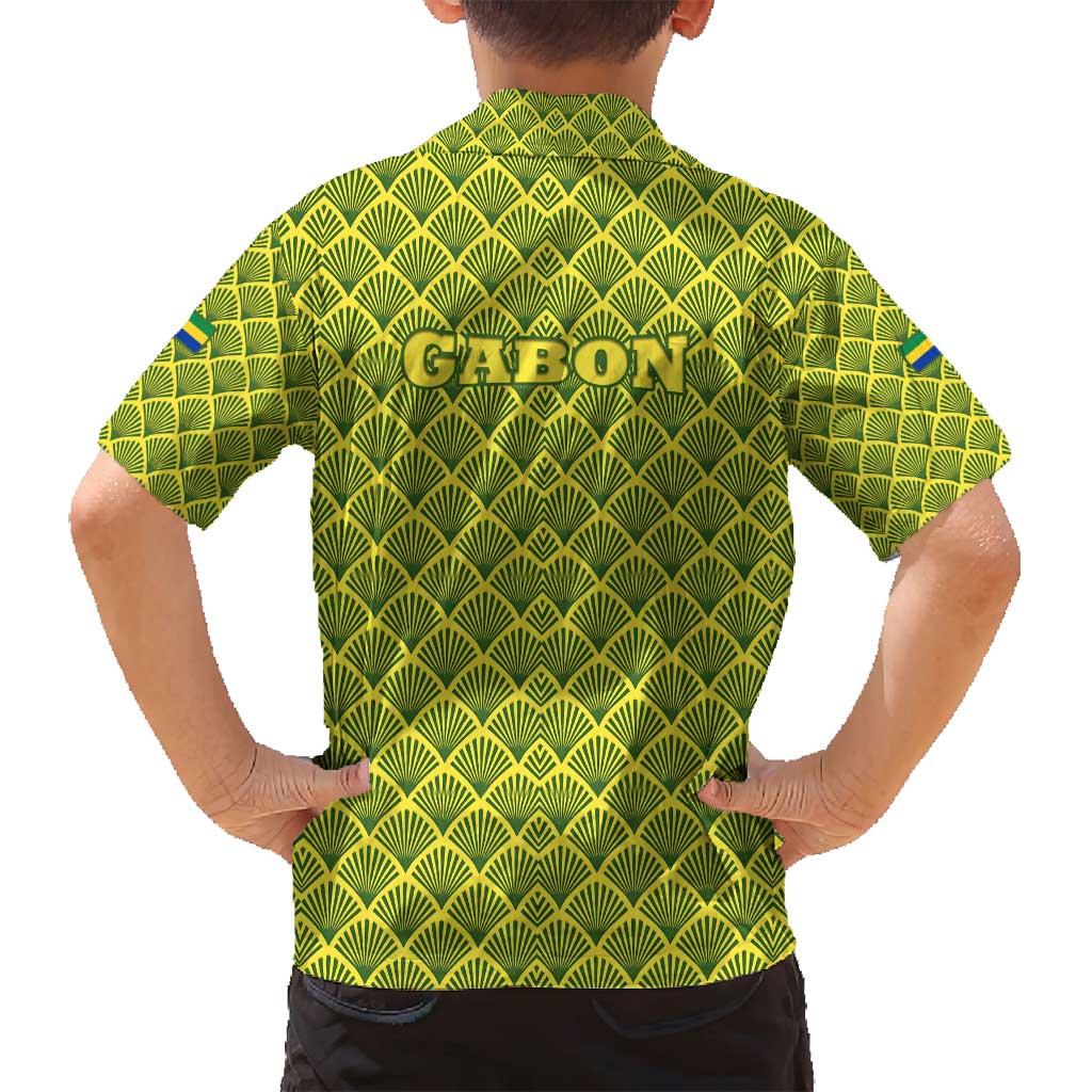 Gabon Tribal Pattern Family Matching Puletasi and Hawaiian Shirt with National Flag Colors and Bold Text Design