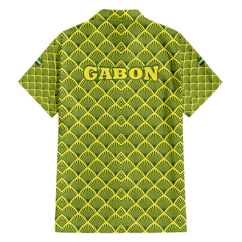 Gabon Tribal Pattern Family Matching Short Sleeve Bodycon Dress and Hawaiian Shirt with National Flag Colors and Bold Text Design