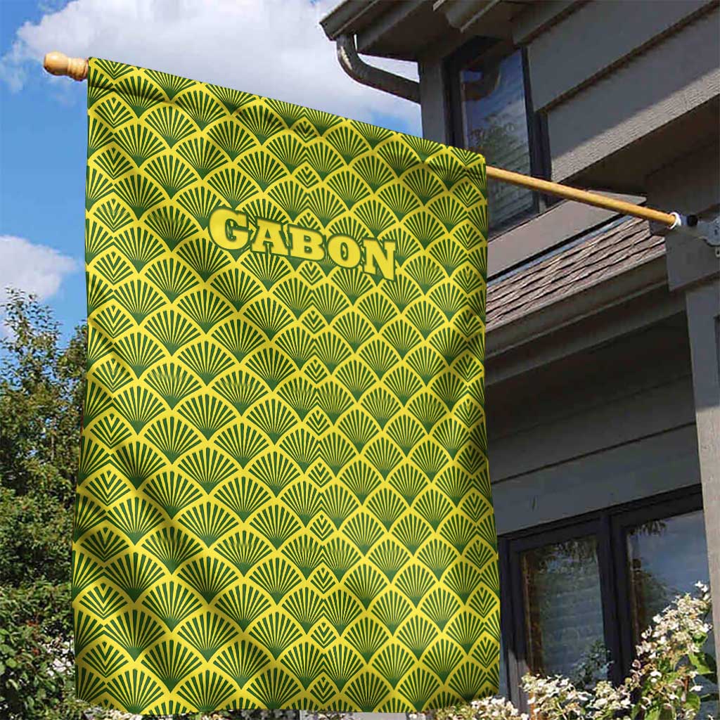 Gabon Tribal Pattern Garden Flag with National Flag Colors and Bold Text Design