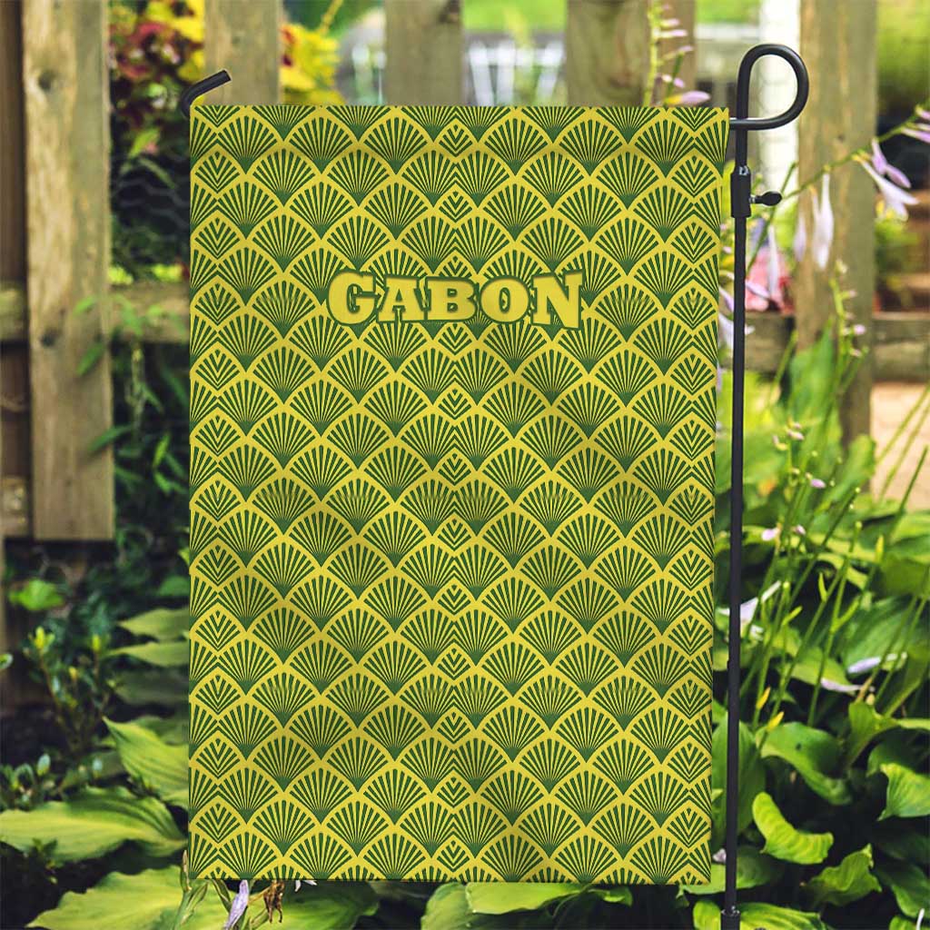 Gabon Tribal Pattern Garden Flag with National Flag Colors and Bold Text Design