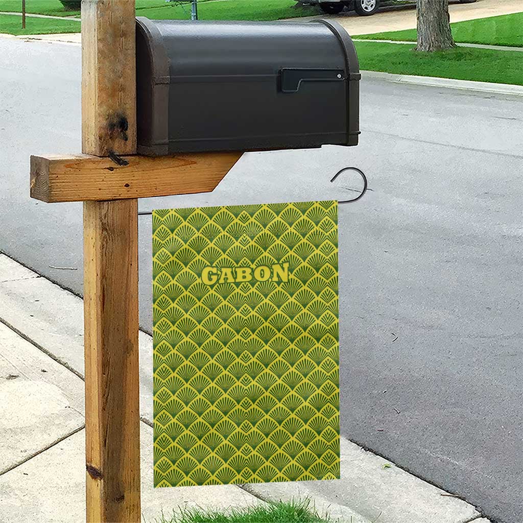 Gabon Tribal Pattern Garden Flag with National Flag Colors and Bold Text Design