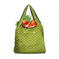 Gabon Tribal Pattern Grocery Bag with National Flag Colors and Bold Text Design