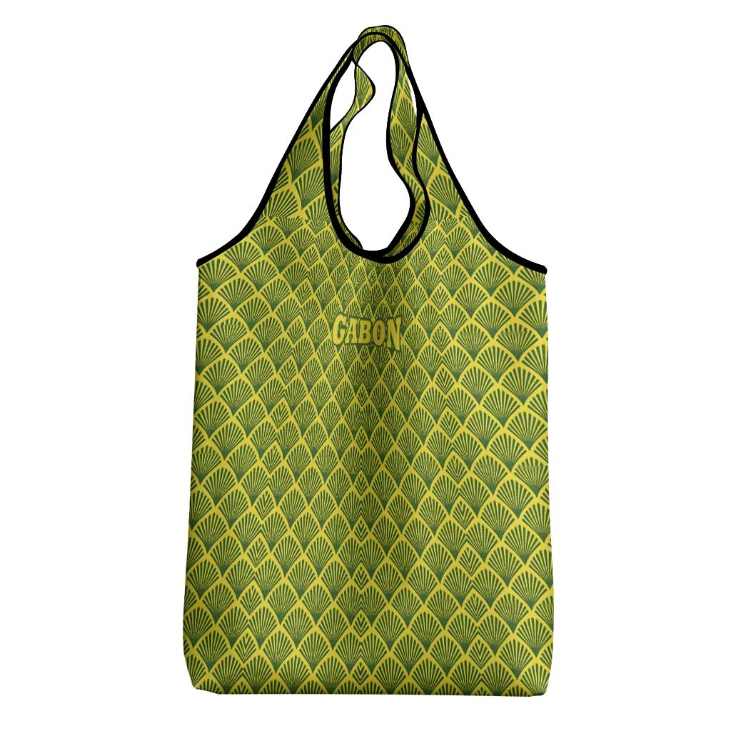 Gabon Tribal Pattern Grocery Bag with National Flag Colors and Bold Text Design