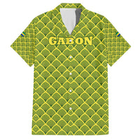 Gabon Tribal Pattern Hawaiian Shirt with National Flag Colors and Bold Text Design