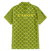 Gabon Tribal Pattern Hawaiian Shirt with National Flag Colors and Bold Text Design