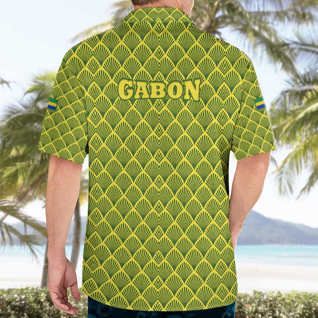 Gabon Tribal Pattern Hawaiian Shirt with National Flag Colors and Bold Text Design
