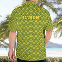 Gabon Tribal Pattern Hawaiian Shirt with National Flag Colors and Bold Text Design