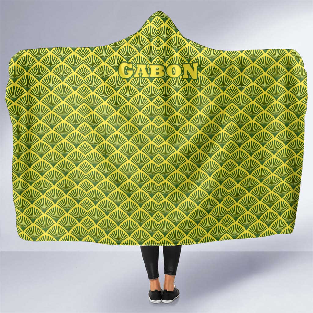 Gabon Tribal Pattern Hooded Blanket with National Flag Colors and Bold Text Design
