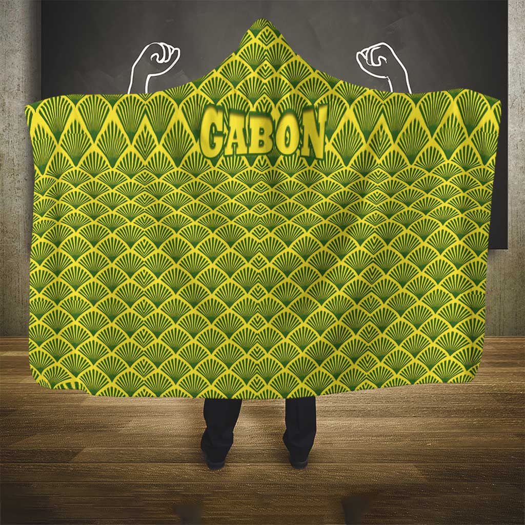 Gabon Tribal Pattern Hooded Blanket with National Flag Colors and Bold Text Design