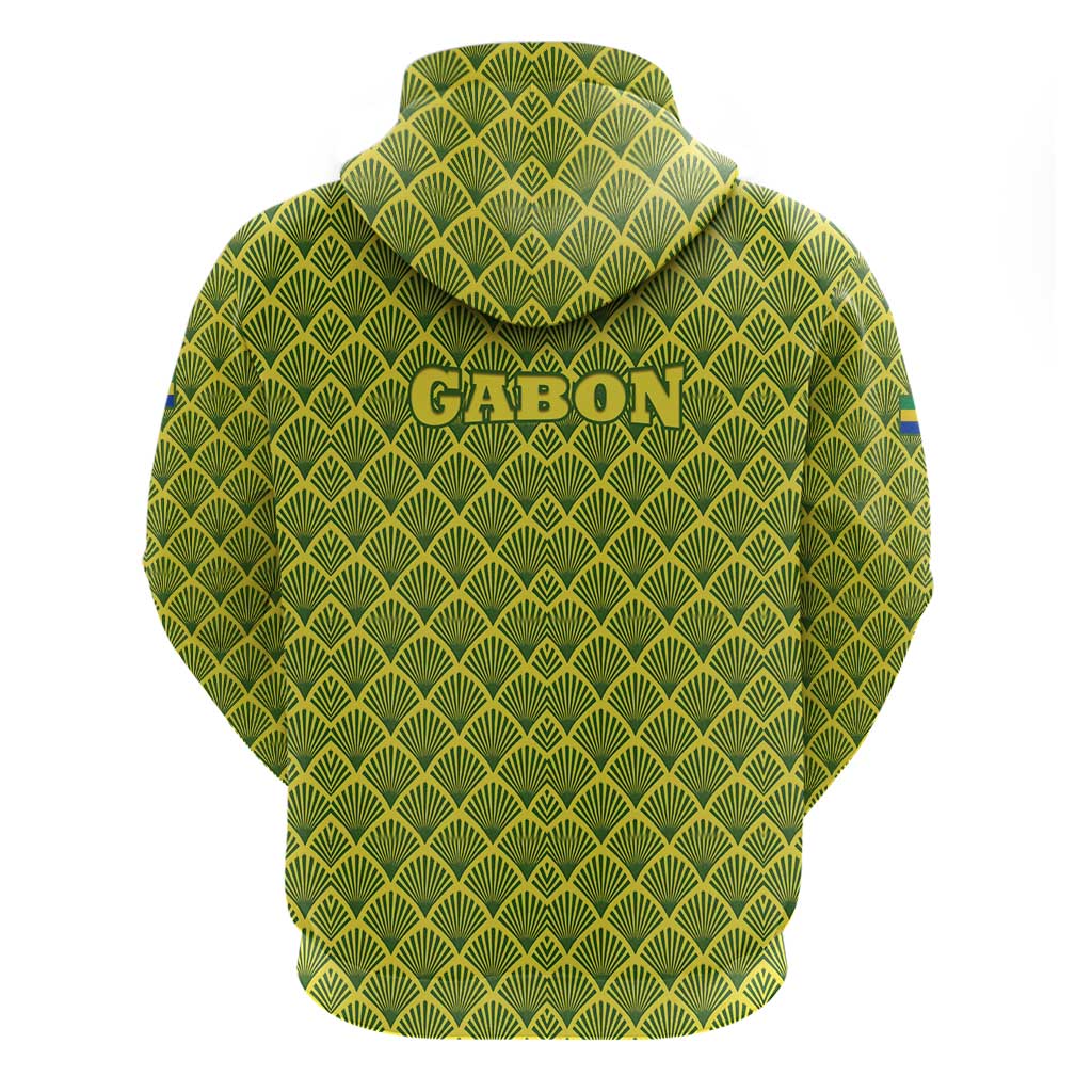 Gabon Tribal Pattern Hoodie with National Flag Colors and Bold Text Design