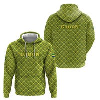 Gabon Tribal Pattern Hoodie with National Flag Colors and Bold Text Design