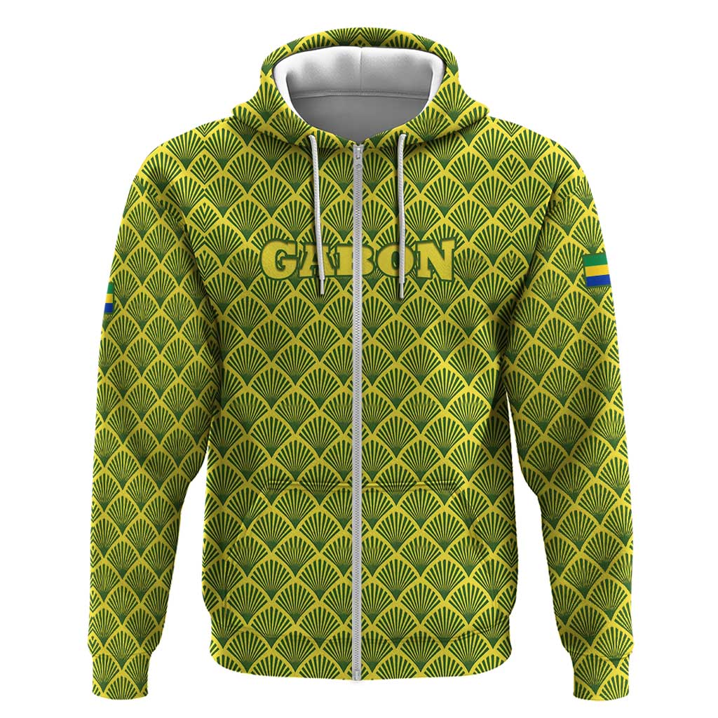 Gabon Tribal Pattern Hoodie with National Flag Colors and Bold Text Design