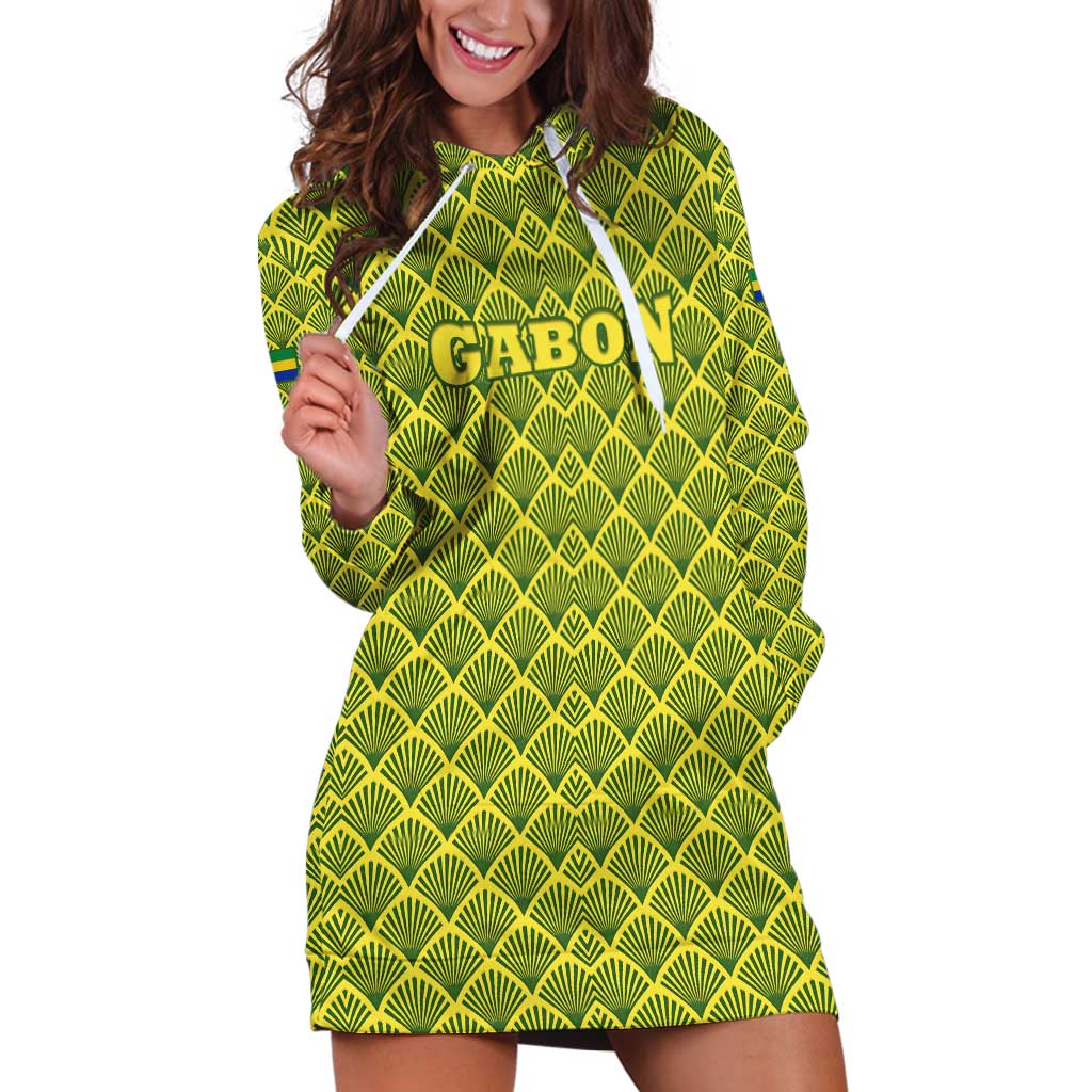 Gabon Tribal Pattern Hoodie Dress with National Flag Colors and Bold Text Design