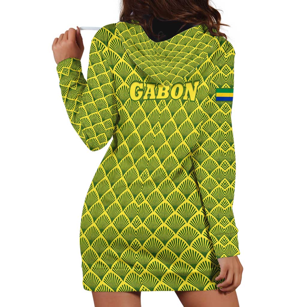 Gabon Tribal Pattern Hoodie Dress with National Flag Colors and Bold Text Design