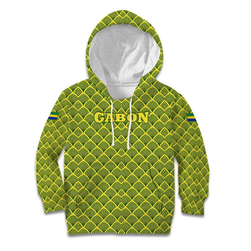 Gabon Tribal Pattern Kid Hoodie with National Flag Colors and Bold Text Design
