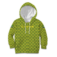 Gabon Tribal Pattern Kid Hoodie with National Flag Colors and Bold Text Design