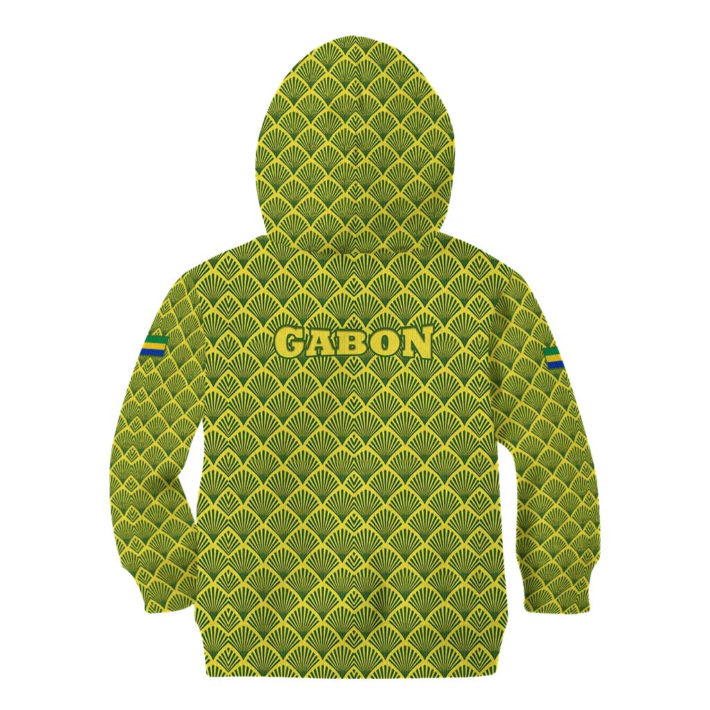 Gabon Tribal Pattern Kid Hoodie with National Flag Colors and Bold Text Design