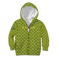 Gabon Tribal Pattern Kid Hoodie with National Flag Colors and Bold Text Design