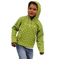 Gabon Tribal Pattern Kid Hoodie with National Flag Colors and Bold Text Design