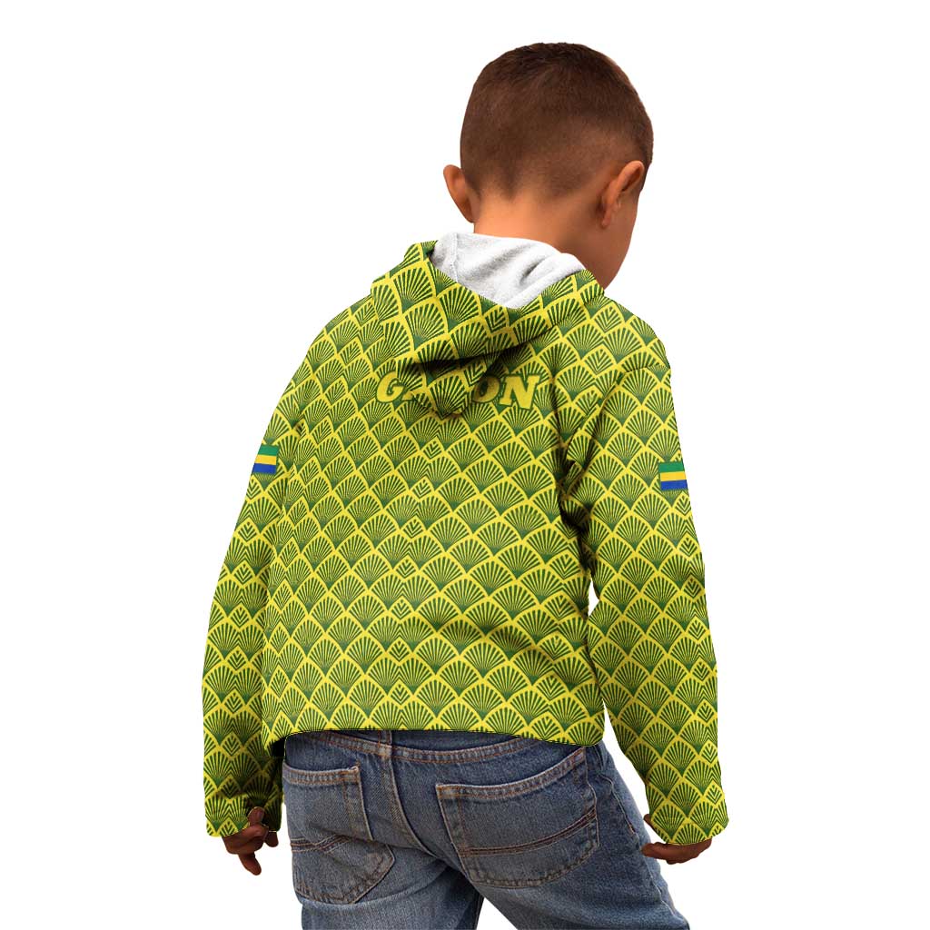 Gabon Tribal Pattern Kid Hoodie with National Flag Colors and Bold Text Design