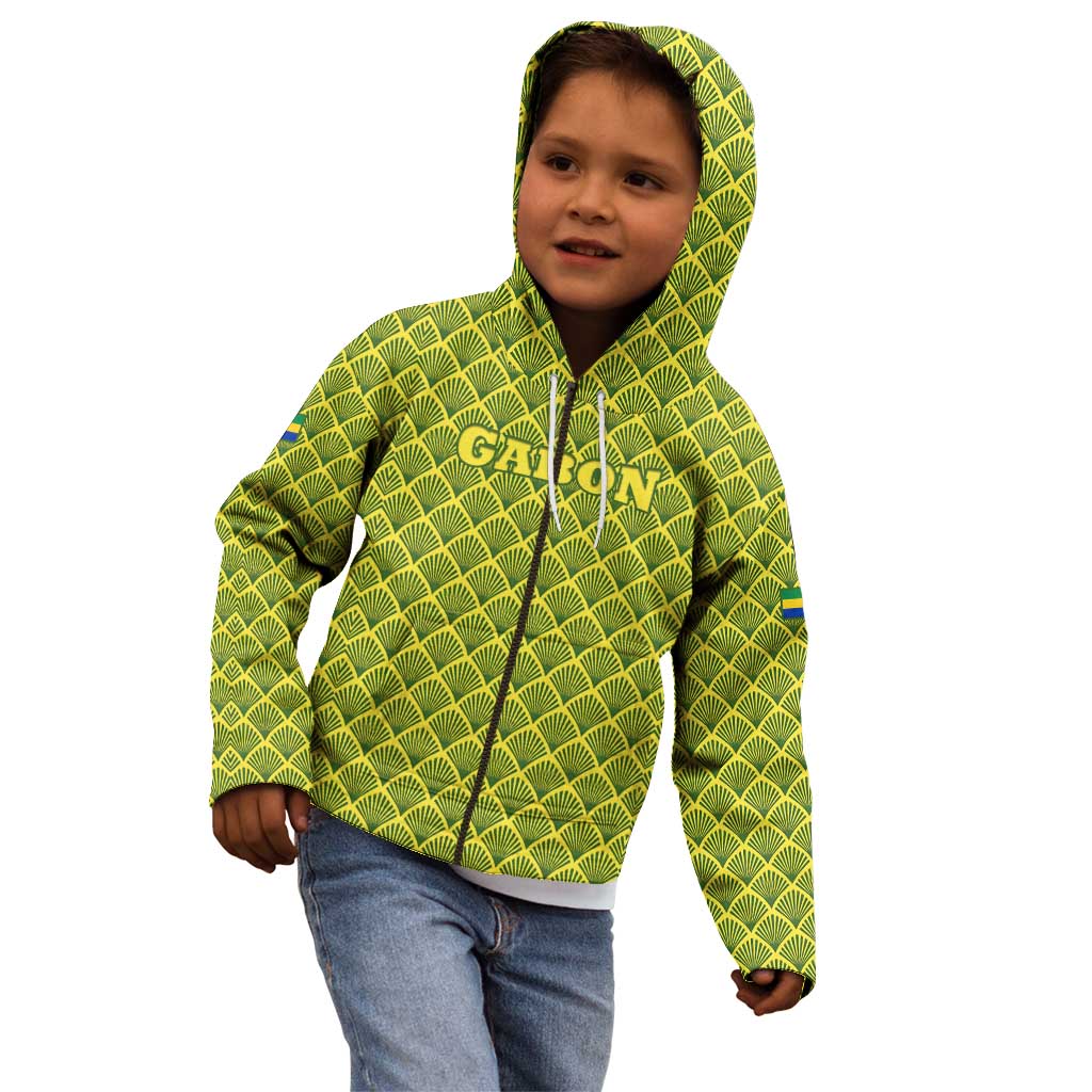Gabon Tribal Pattern Kid Hoodie with National Flag Colors and Bold Text Design