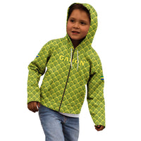 Gabon Tribal Pattern Kid Hoodie with National Flag Colors and Bold Text Design