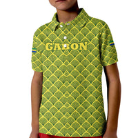 Gabon Tribal Pattern Kid Polo Shirt with National Flag Colors and Bold Text Design