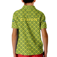 Gabon Tribal Pattern Kid Polo Shirt with National Flag Colors and Bold Text Design