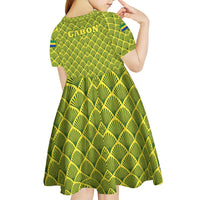 Gabon Tribal Pattern Kid Short Sleeve Dress with National Flag Colors and Bold Text Design