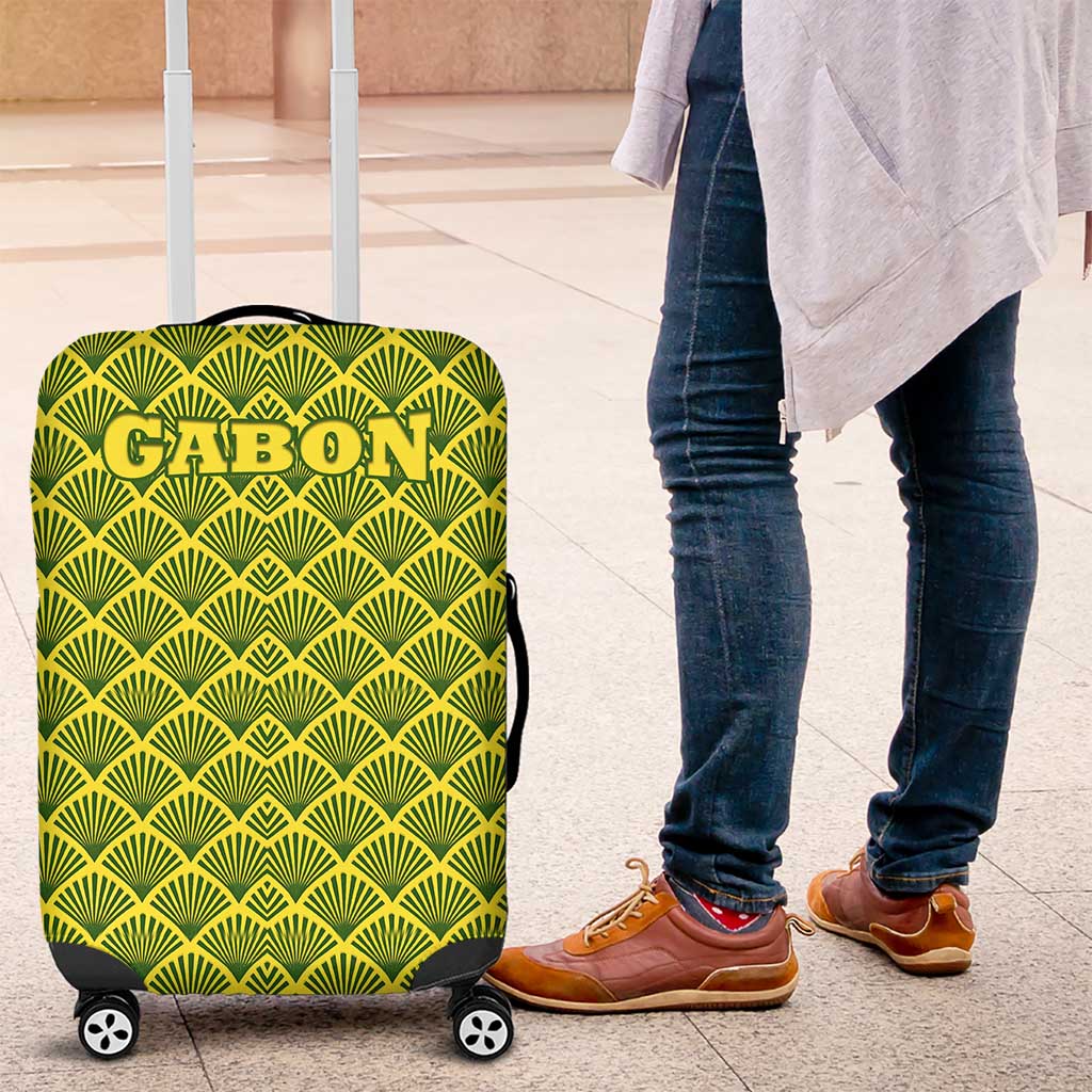 Gabon Tribal Pattern Luggage Cover with National Flag Colors and Bold Text Design