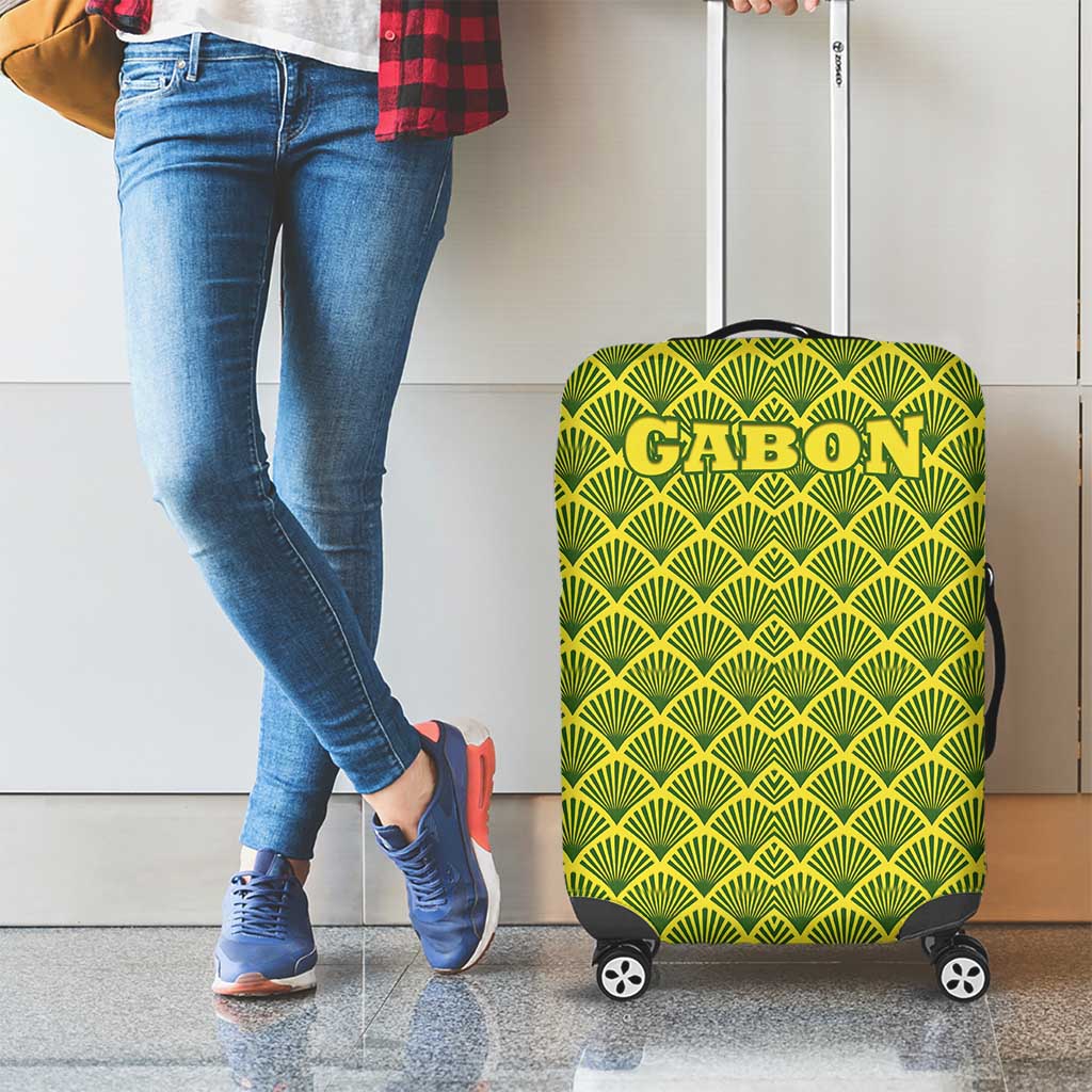 Gabon Tribal Pattern Luggage Cover with National Flag Colors and Bold Text Design