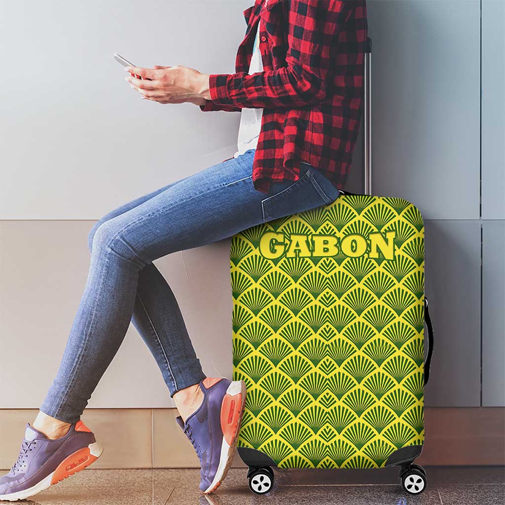 Gabon Tribal Pattern Luggage Cover with National Flag Colors and Bold Text Design