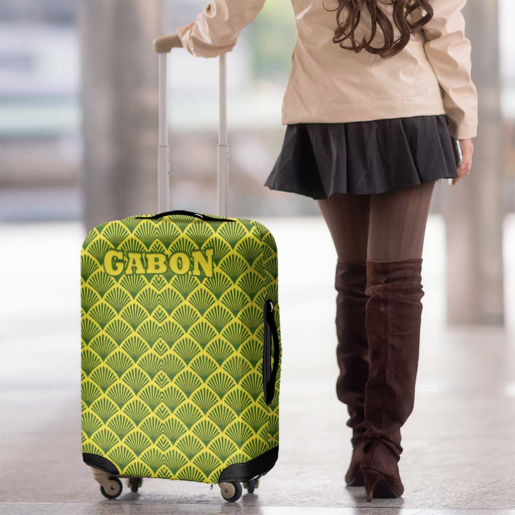 Gabon Tribal Pattern Luggage Cover with National Flag Colors and Bold Text Design