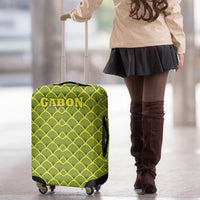 Gabon Tribal Pattern Luggage Cover with National Flag Colors and Bold Text Design