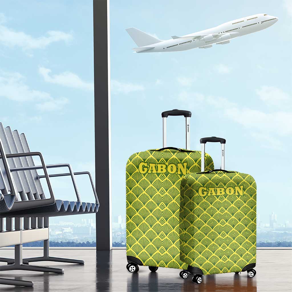 Gabon Tribal Pattern Luggage Cover with National Flag Colors and Bold Text Design