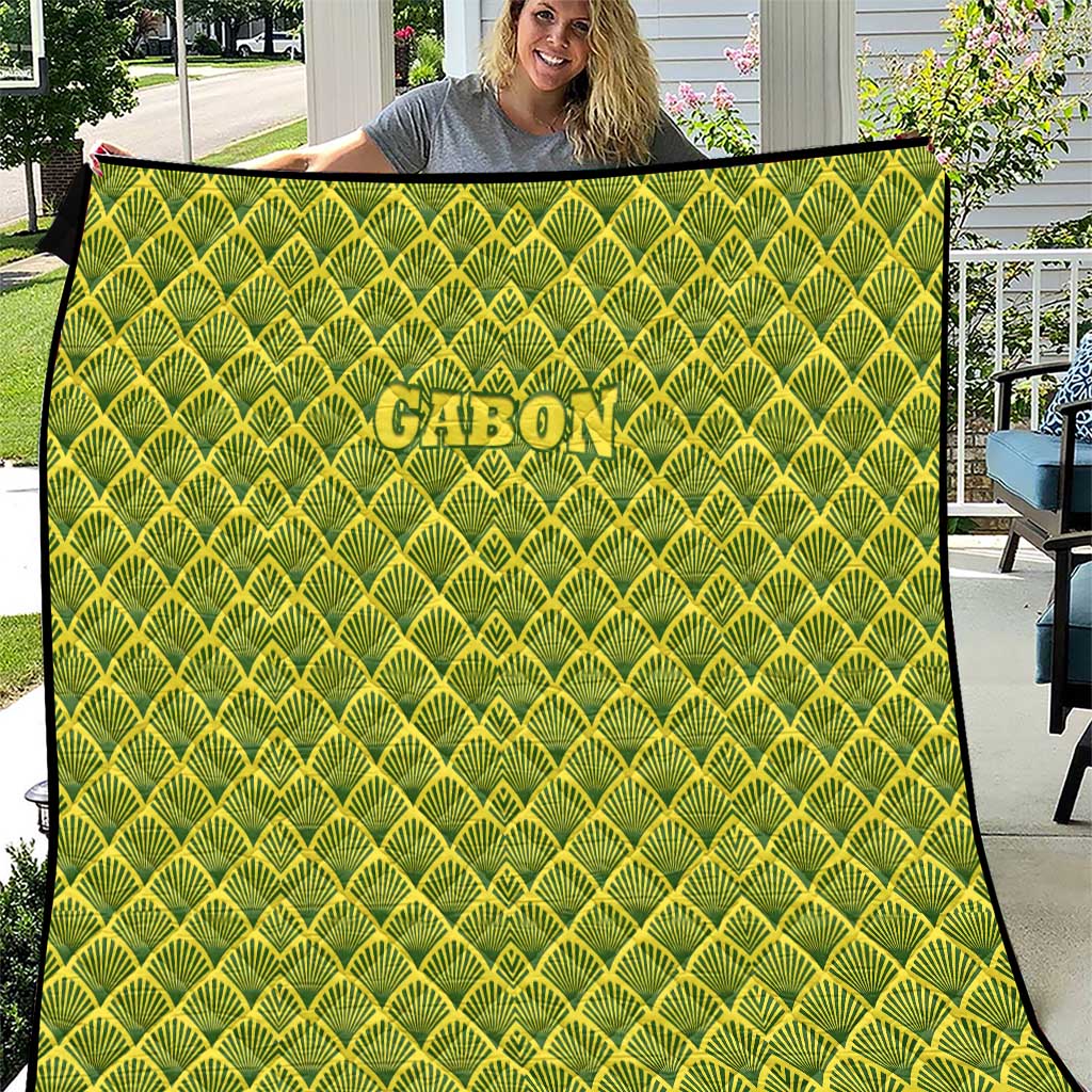 Gabon Tribal Pattern Quilt with National Flag Colors and Bold Text Design
