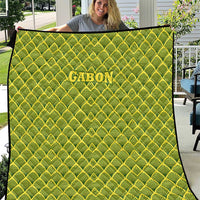 Gabon Tribal Pattern Quilt with National Flag Colors and Bold Text Design