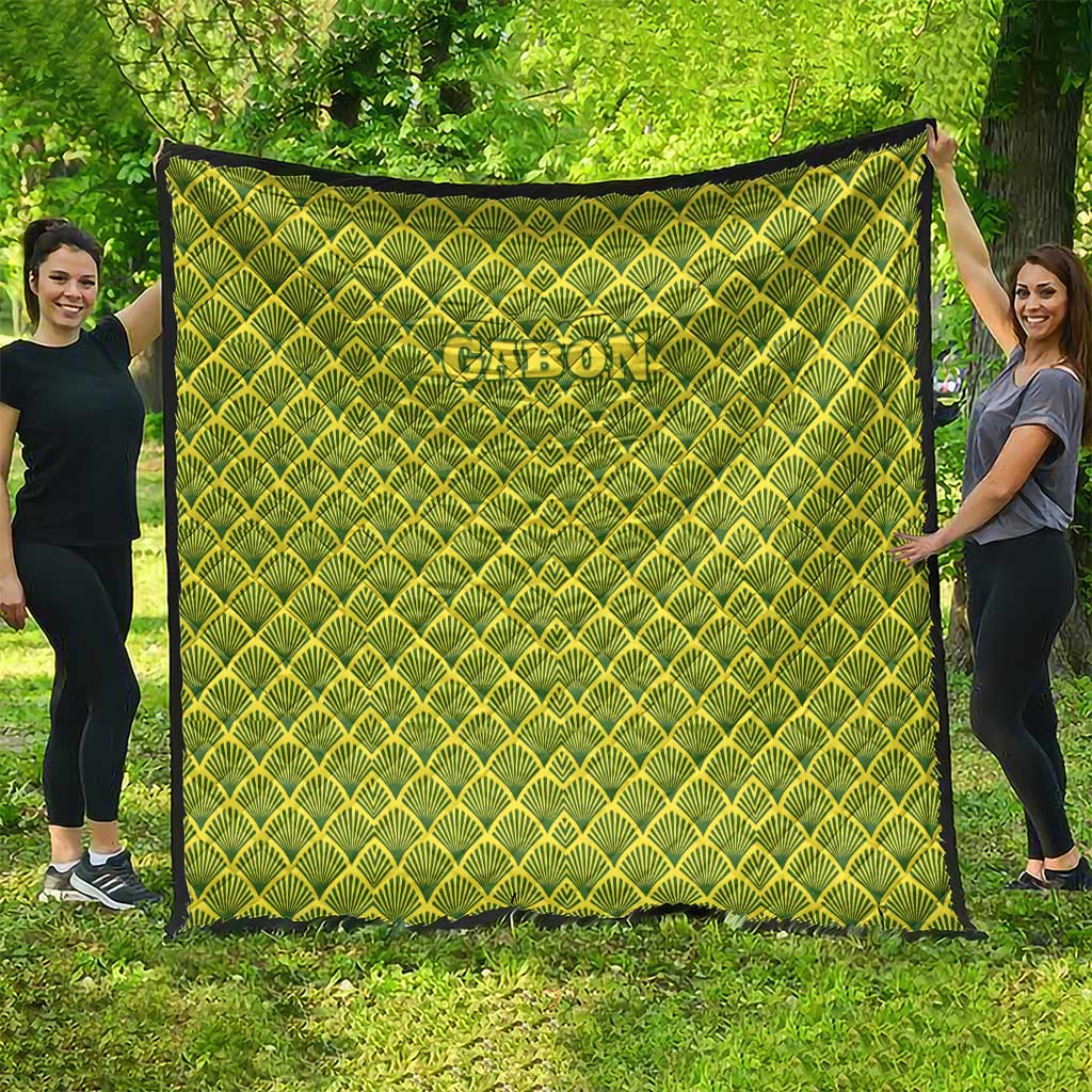 Gabon Tribal Pattern Quilt with National Flag Colors and Bold Text Design