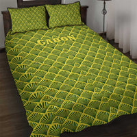 Gabon Tribal Pattern Quilt Bed Set with National Flag Colors and Bold Text Design