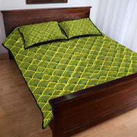 Gabon Tribal Pattern Quilt Bed Set with National Flag Colors and Bold Text Design