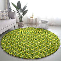 Gabon Tribal Pattern Round Carpet with National Flag Colors and Bold Text Design