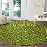 Gabon Tribal Pattern Round Carpet with National Flag Colors and Bold Text Design