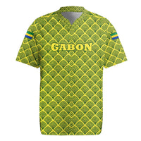 Gabon Tribal Pattern Rugby Jersey with National Flag Colors and Bold Text Design
