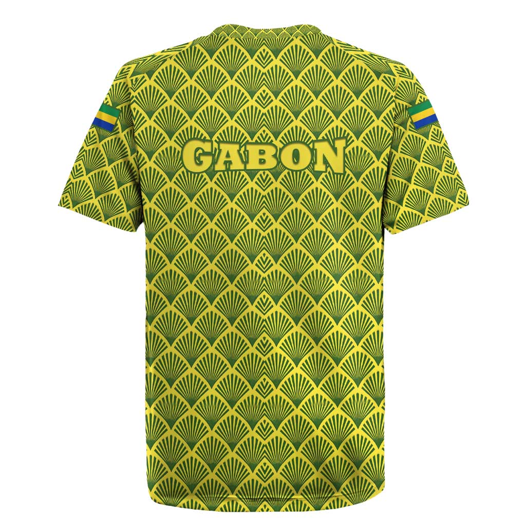 Gabon Tribal Pattern Rugby Jersey with National Flag Colors and Bold Text Design