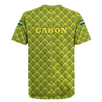 Gabon Tribal Pattern Rugby Jersey with National Flag Colors and Bold Text Design